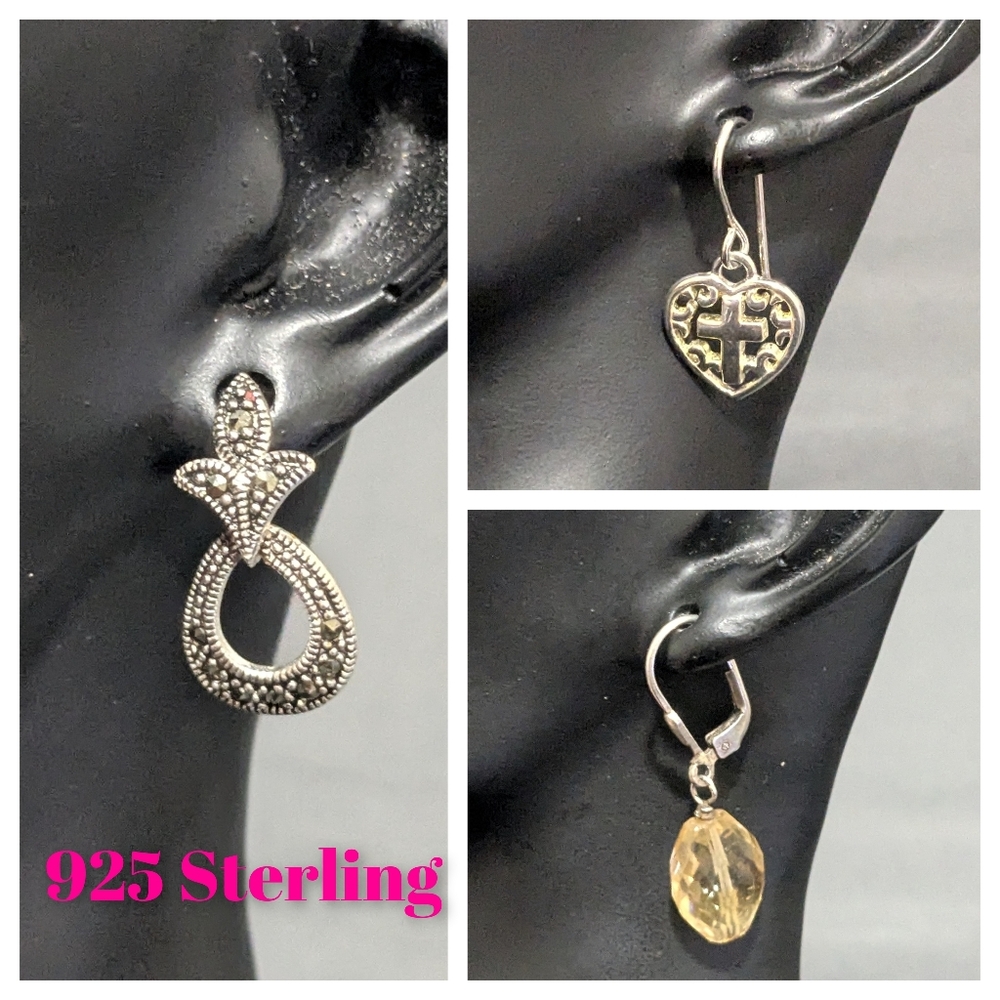 Three Of 925 Sterling Silver Earrings Lot